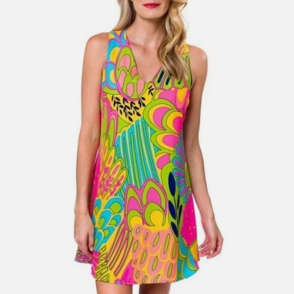 Julie Brown NYC Livie Dress Pink Tropicana Retro Shift Dress Bright Floral - Picture 1 of 13